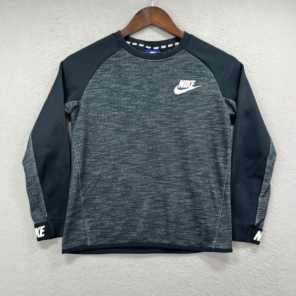 Nike Athletic Top Boys M Black‎ Gray Long Sleeve Mesh Sportswear Gym Training